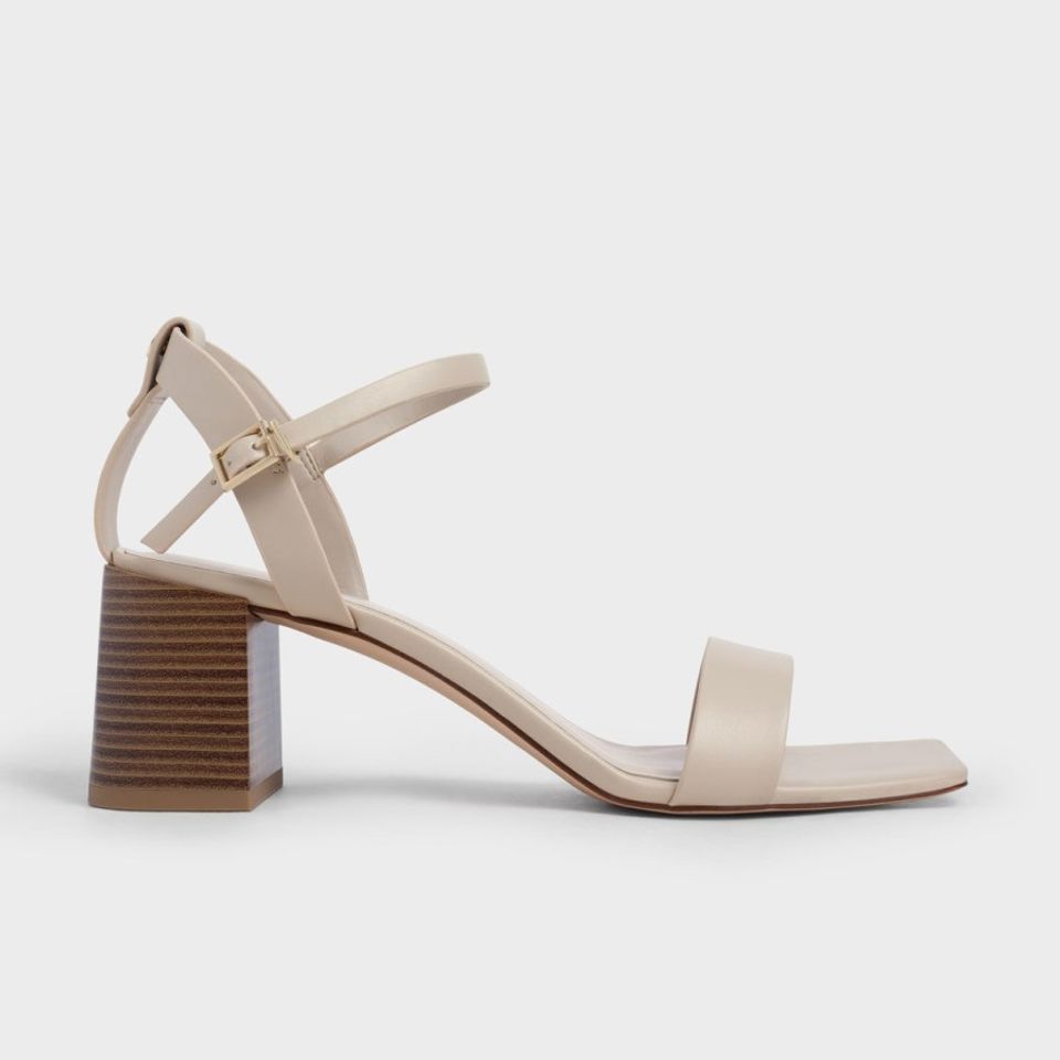 Dép sandals Charles & Keith Ankle Strap Stacked Heel CK1-60190301 Chalk