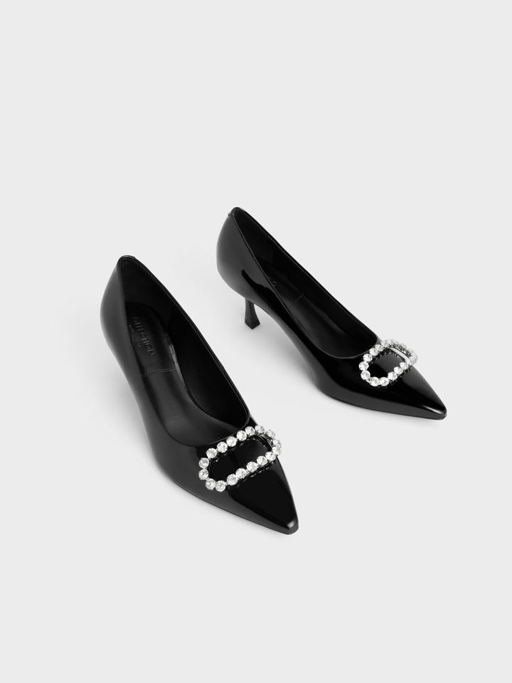 Giày cao gót Charles & Keith Gem-Embellished Patent - Black