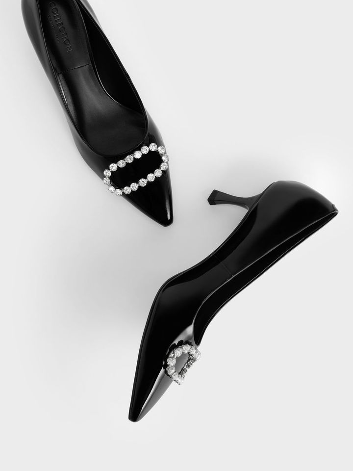 Giày cao gót Charles & Keith Gem-Embellished Patent - Black