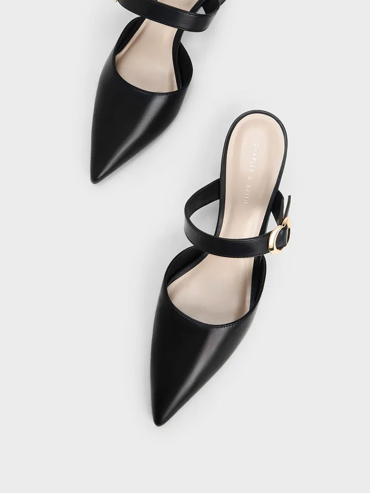 Charles & Keith CK1-60580217 Black, Metallic Accent Pointed-Toe Pumps Black, Charles & Keith Pointed-Toe Pumps CK1-60580217