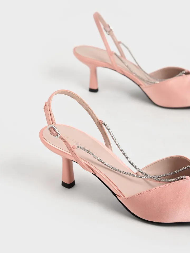 Charles & Keith CK1-60280331 Blush, Recycled Polyester Gem-Strap Slingback Pumps Blush, Charles & Keith Slingback Pumps CK1-60280331