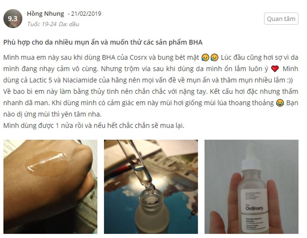 Review Tẩy tế b&agrave;o chết BHA cho da mụn The Ordinary Salicylic Acid 2% Solution