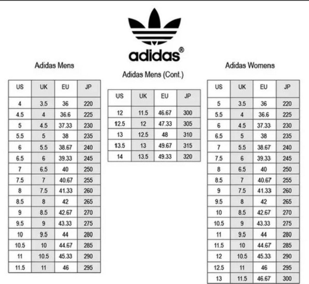 C&aacute;ch quy đổi size gi&agrave;y Adidas US, UK, EU, CM cực chuẩn