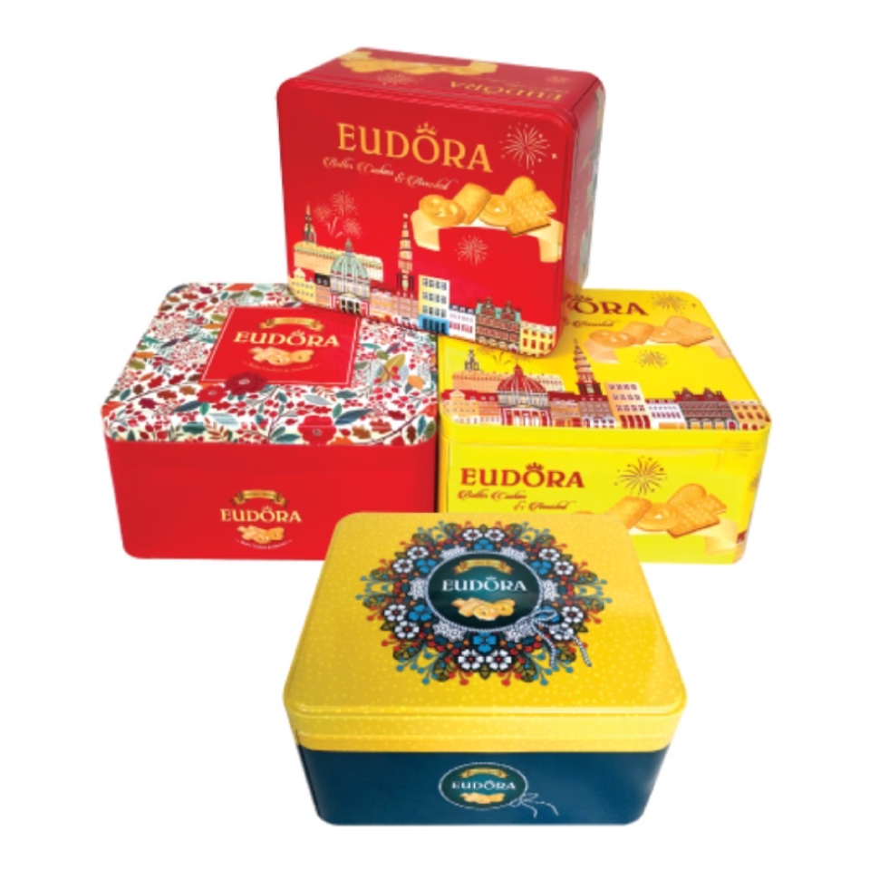 Combo 2 hộp bánh quy bơ tổng hợp Eudora hộp thiếc