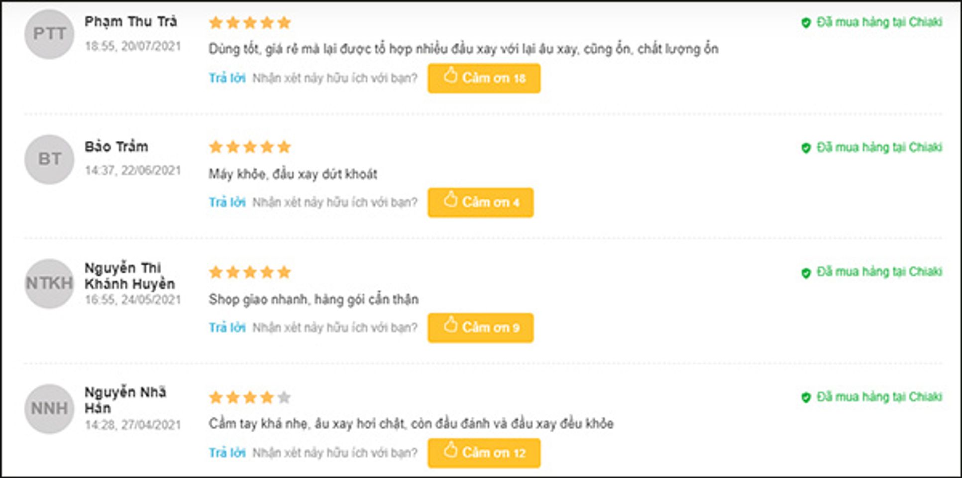 Đ&aacute;nh gi&aacute; của kh&aacute;ch h&agrave;ng về m&aacute;y xay sinh tố