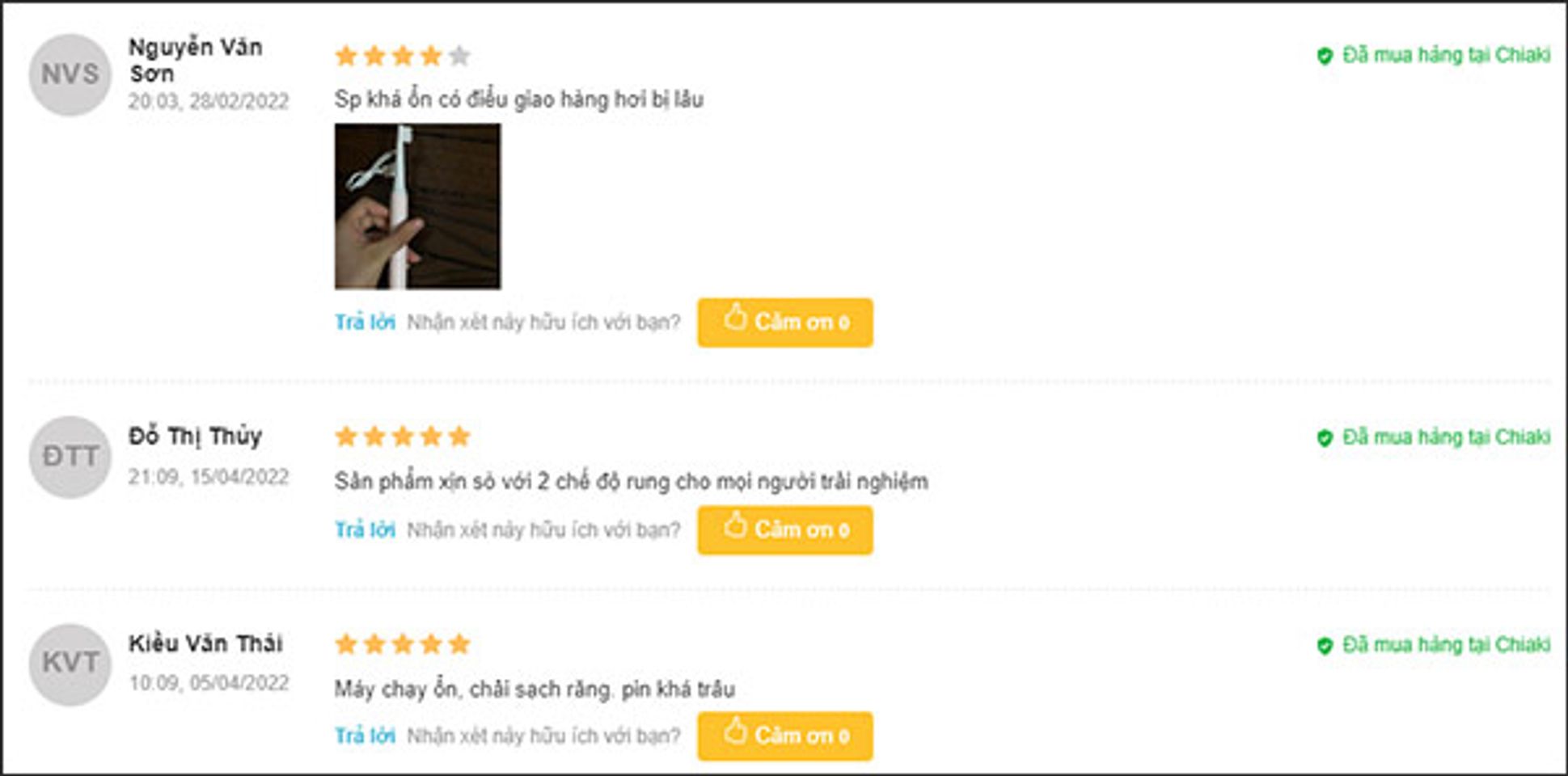 Review của kh&aacute;ch h&agrave;ng về b&agrave;n chải điện Xiaomi