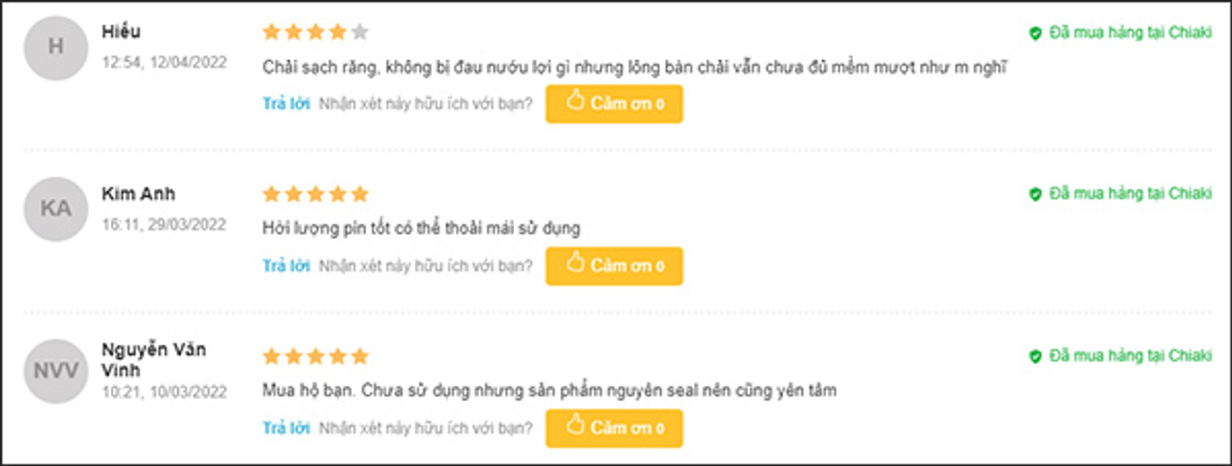feedback b&agrave;n chải điện Xiaomi của kh&aacute;ch h&agrave;ng
