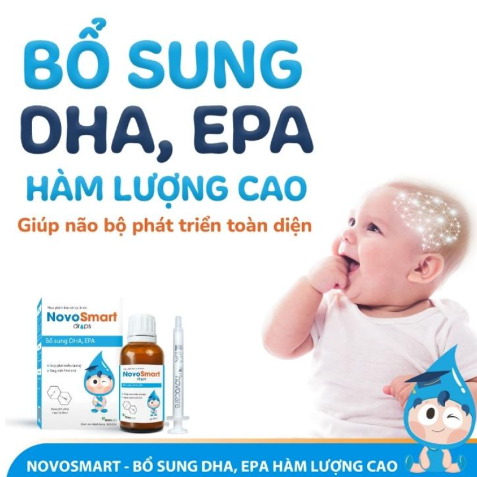 Siro hỗ trợ bổ sung DHA, EPA Novosmart hương cam chanh tươi mát, bé nào cũng thích