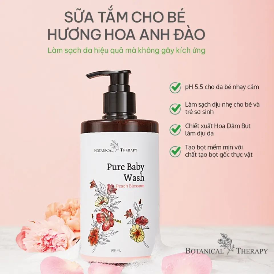 Sữa tắm Botanical Therapy Pure Baby Wash hương hoa anh đào thơm mát