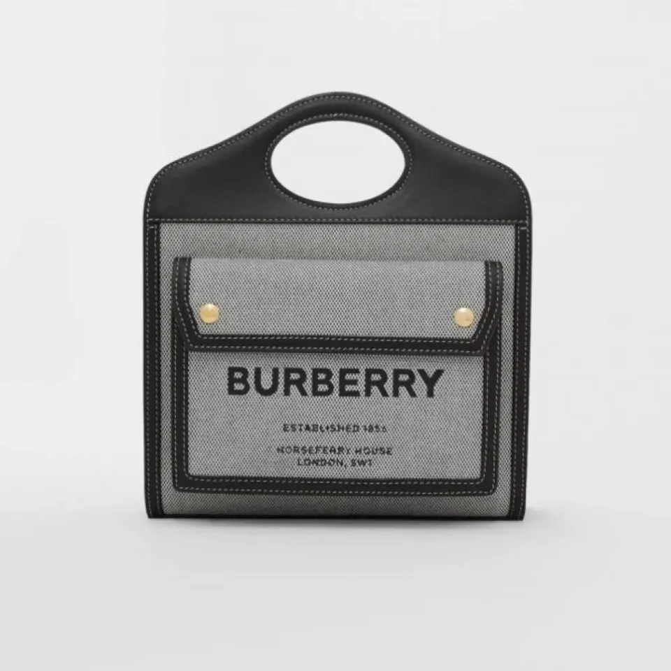 Túi Burberry Mini Tri-tone Cotton Canvas and Leather Pocket Bag 020814 màu đen