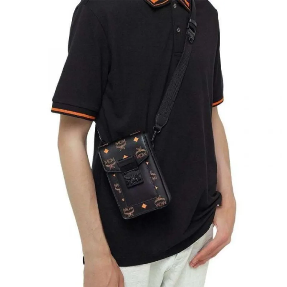 Túi đeo chéo MCM Leather Crossbody Bag 021126 màu đen cam