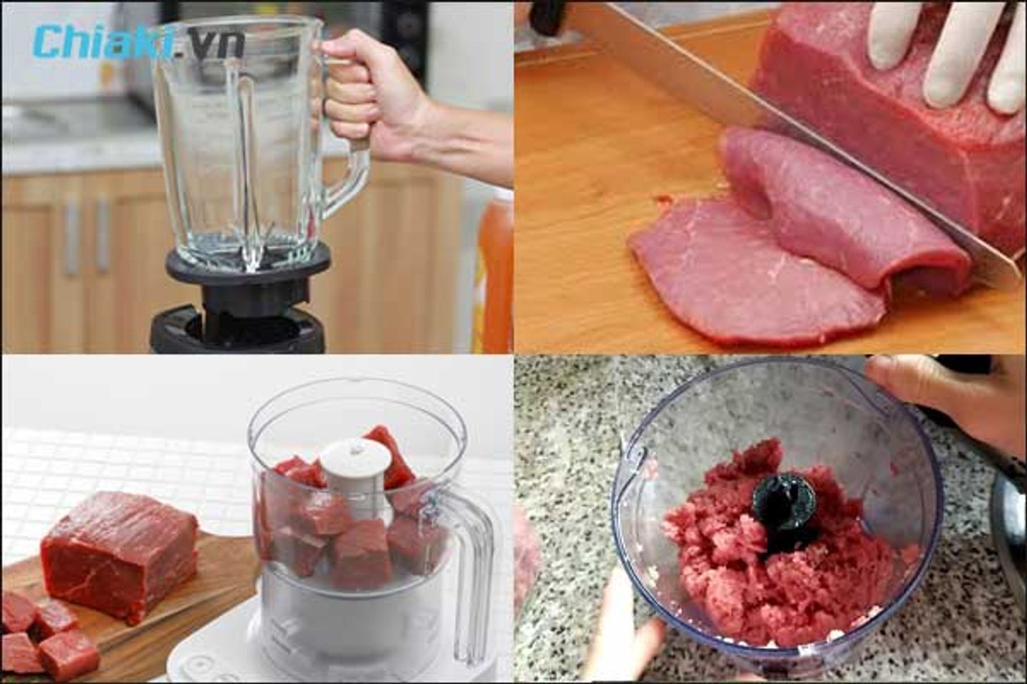 hướng dẫn c&aacute;c bước xay thịt bằng m&aacute;y xay sinh tố&nbsp;
