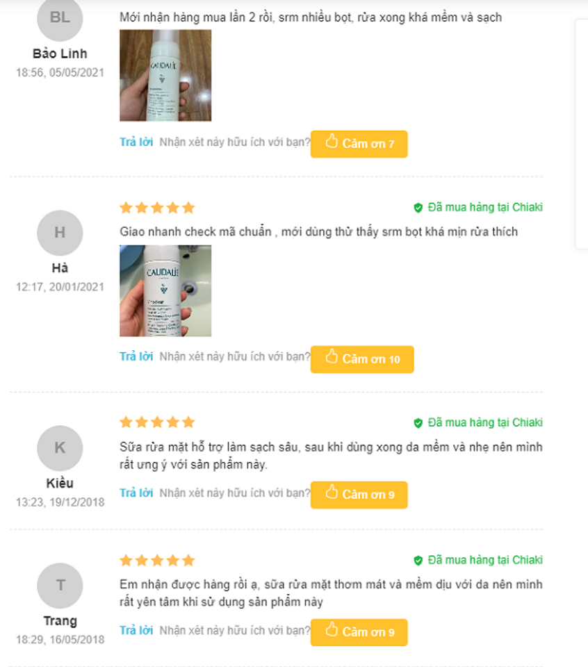 Đ&aacute;nh gi&aacute; sữa rửa mặt Caudalie từ người d&ugrave;ng