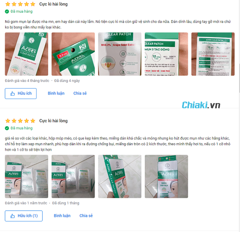 Đ&aacute;nh gi&aacute; người d&ugrave;ng về miếng trị mụn Acnes