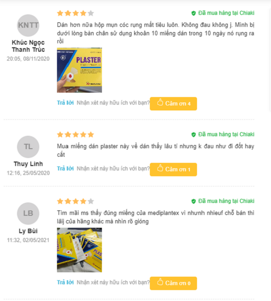 Đ&aacute;nh gi&aacute; miếng d&aacute;n mụn Plaster Minh An từ người d&ugrave;ng