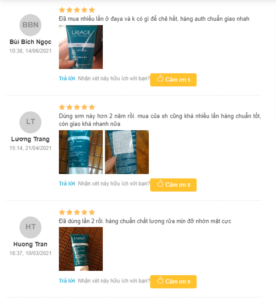 Đ&aacute;nh gi&aacute; sữa rửa mặt Uriage từ người d&ugrave;ng