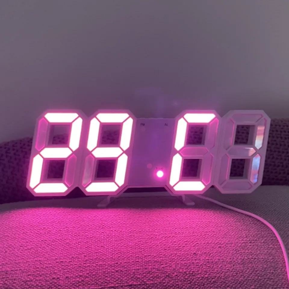 Đồng hồ led 3D treo tường, để bàn Jiashi DHL02 led màu hồng