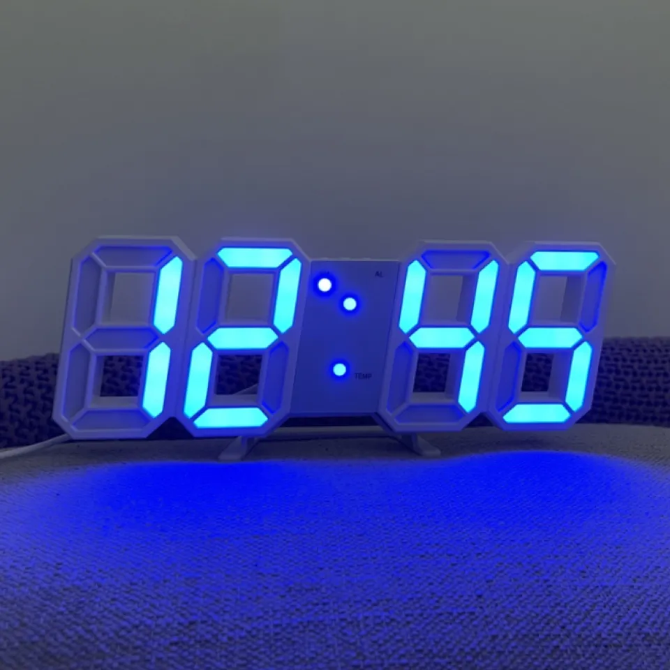 Đồng hồ led 3D treo tường, để bàn Jiashi DHL02 led màu xanh dương
