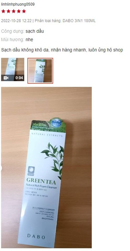 Review sữa rửa mặt Green Tea Hàn Quốc