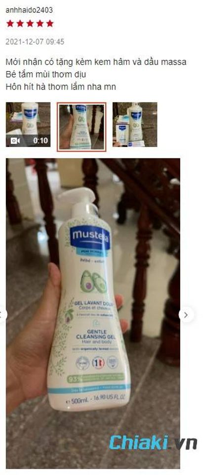 Review Sữa tắm cho b&eacute; kh&ocirc;ng cần tr&aacute;ng lại Mustela Gentle Cleansing Gel