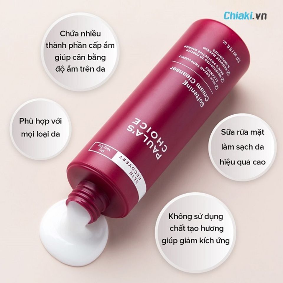 Sữa rửa mặt cho da kh&ocirc; mụn nhạy cảm Paula&rsquo;s Choice Skin Recovery Softening Cream Cleanser
