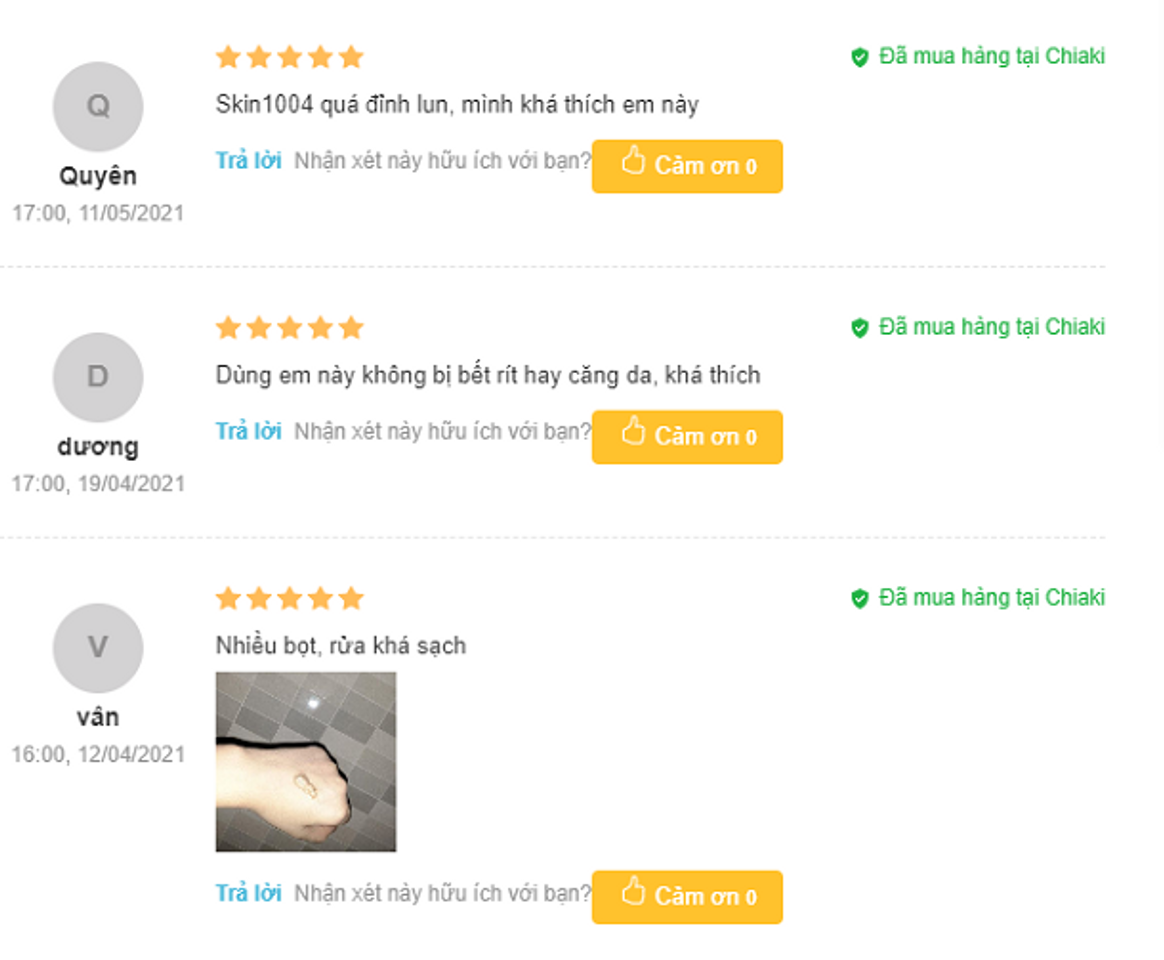 Đ&aacute;nh gi&aacute; sữa rửa mặt cho da kh&ocirc; nhạy cảm Skin1004 rau m&aacute; từ người d&ugrave;ng