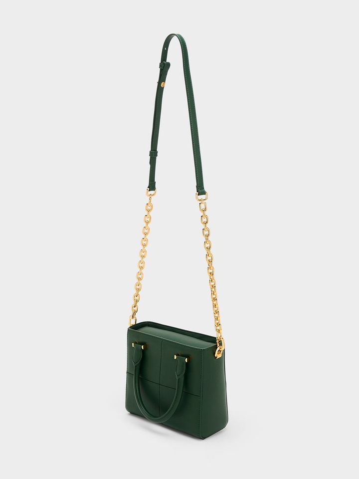 Túi Charles & Keith Georgette Square Tote Bag CK2-30782008 Dark Green kiểu dáng thời trang trẻ trung