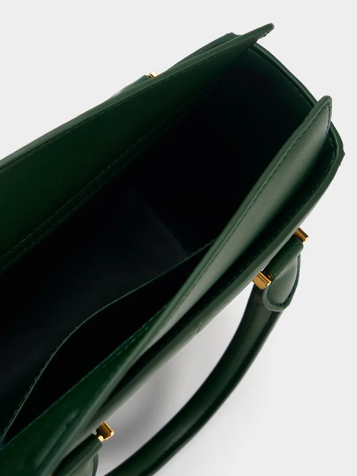 Túi Charles & Keith Georgette Square Tote Bag CK2-30782008 Dark Green form dáng chuẩn đẹp đến từng chi tiết