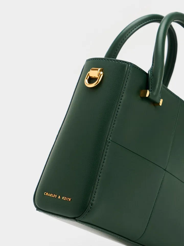 Túi Charles & Keith Georgette Square Tote Bag CK2-30782008 Dark Green form dáng chuẩn đẹp đến từng chi tiết