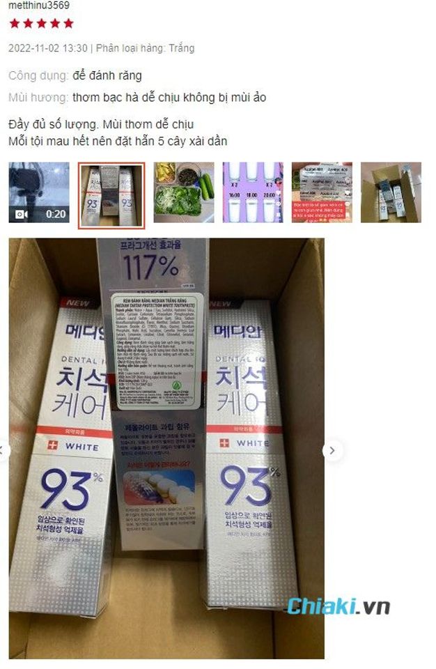 Review Kem đ&aacute;nh răng trắng răng H&agrave;n Quốc Median Dental Iq 93%