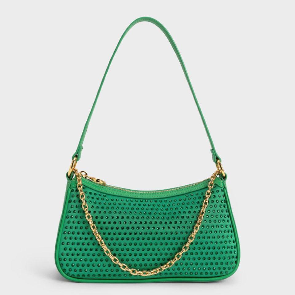 Túi đeo vai Charles & Keith Crystal-Embellished Satin Shoulder Bag CK2-20151214 Green