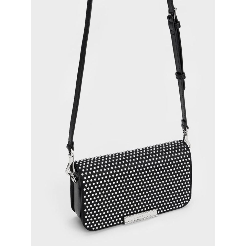 Túi xách Charles & Keith Crystal-Embellished Chain Strap Bag CK2-20781936 Black kiểu dáng thời trang, sành điệu