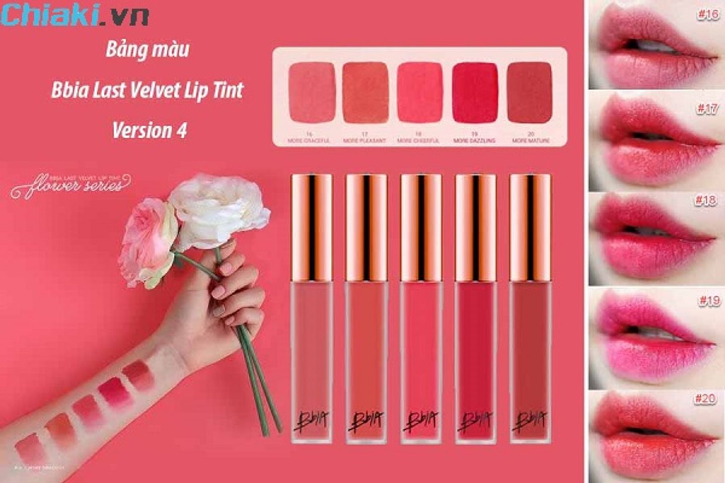 Bảng m&agrave;u son Bbia Last Velvet Lip Tint version 4