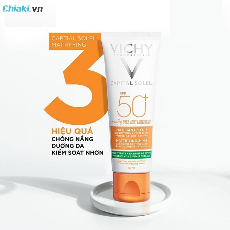 Kem chống nắng Vichy Capital Soleil Mattifying 3 in 1 Spf50+ ngăn bụi mịn