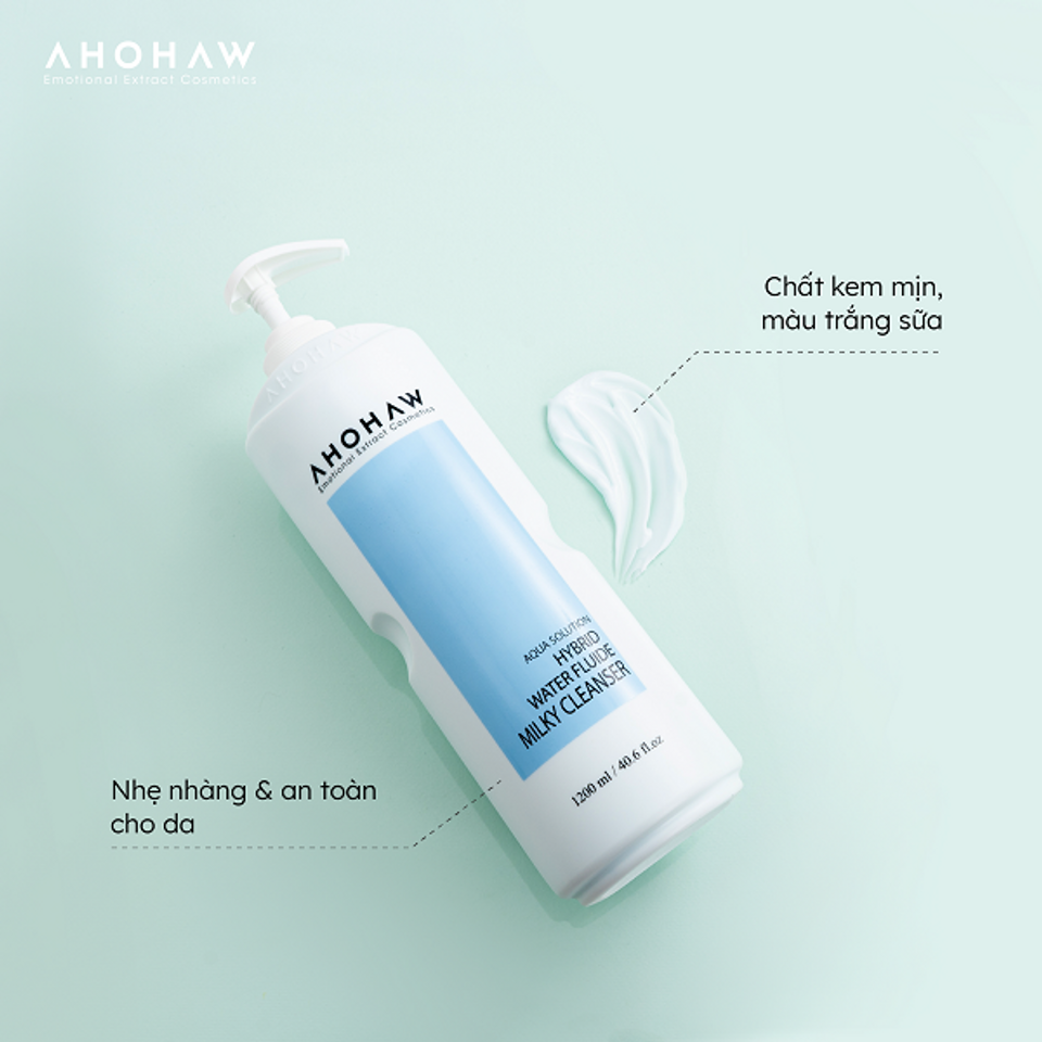 Sữa rửa mặt tẩy tế b&agrave;o chết cho da dầu Ahohaw Hybrid Water Milky Cleanser