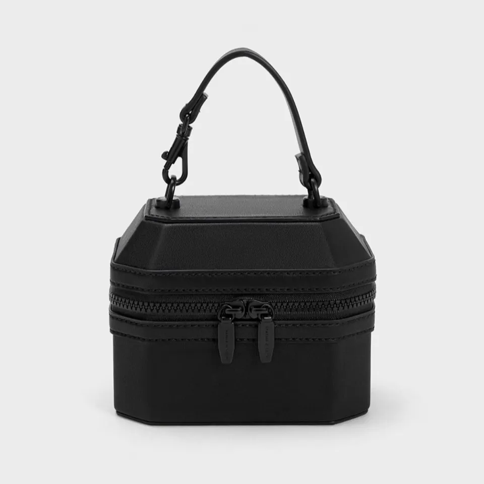Túi xách Charles & Keith Geometric Boxy Top Handle Bag CK2-50151259 Black
