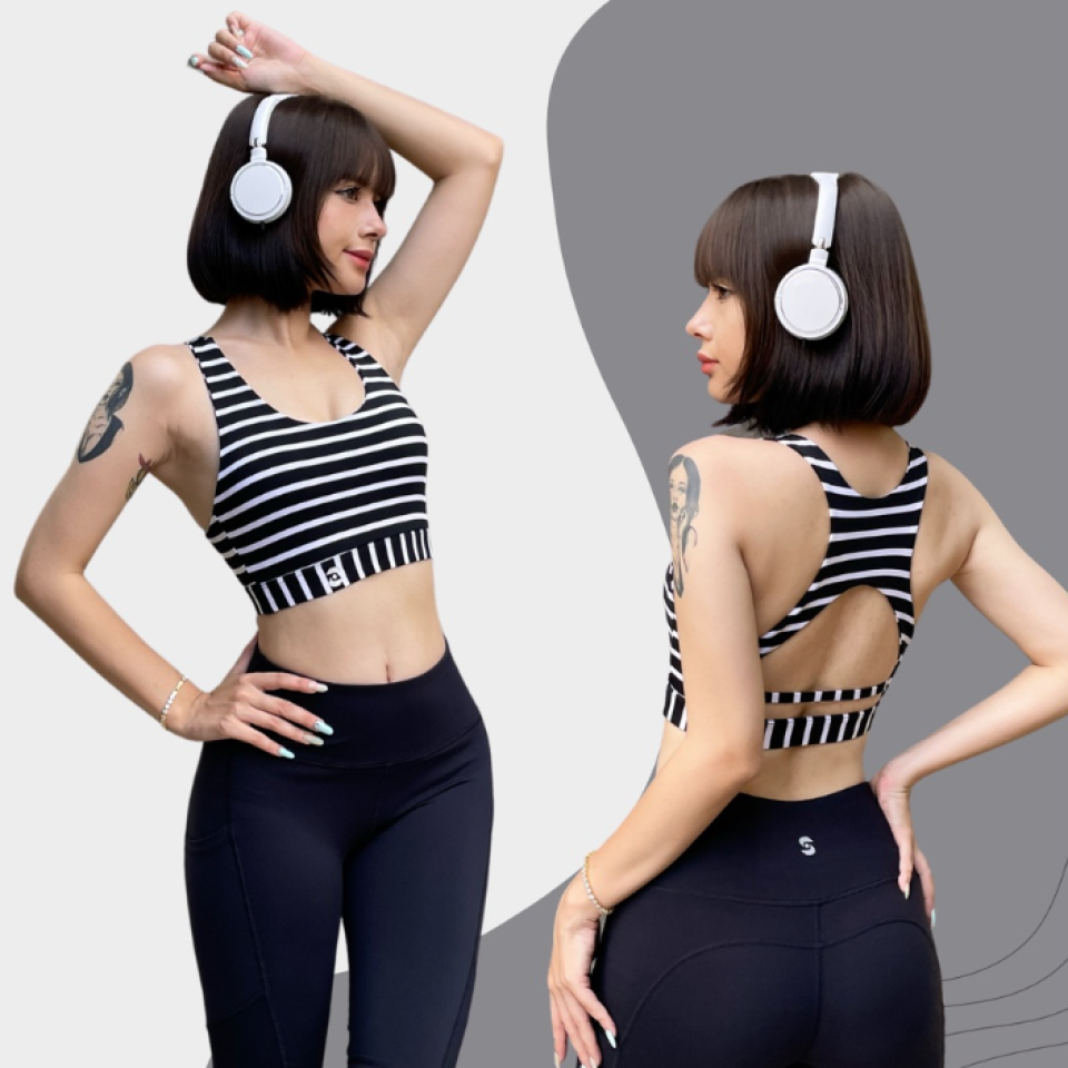 Áo bra tập gym yoga AB30026 co giãn 4 chiều (màu đen trắng)