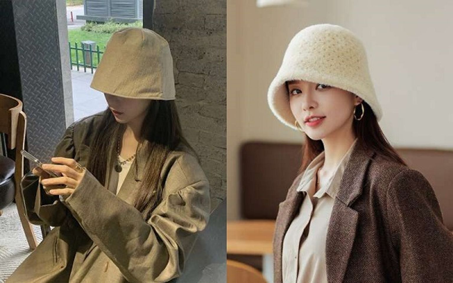 &Aacute;o blazer phối với mũ bucket