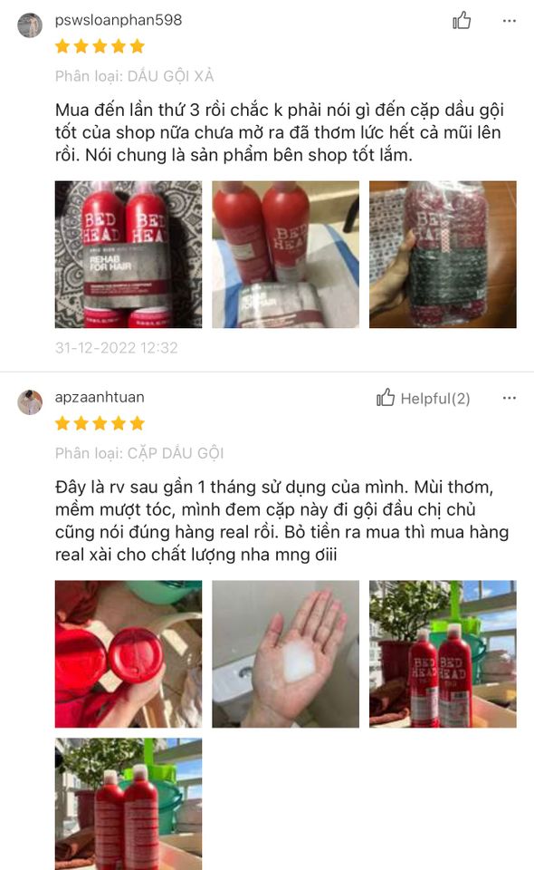 Feedback về sản phẩm cặp gội xả Tigi đỏ