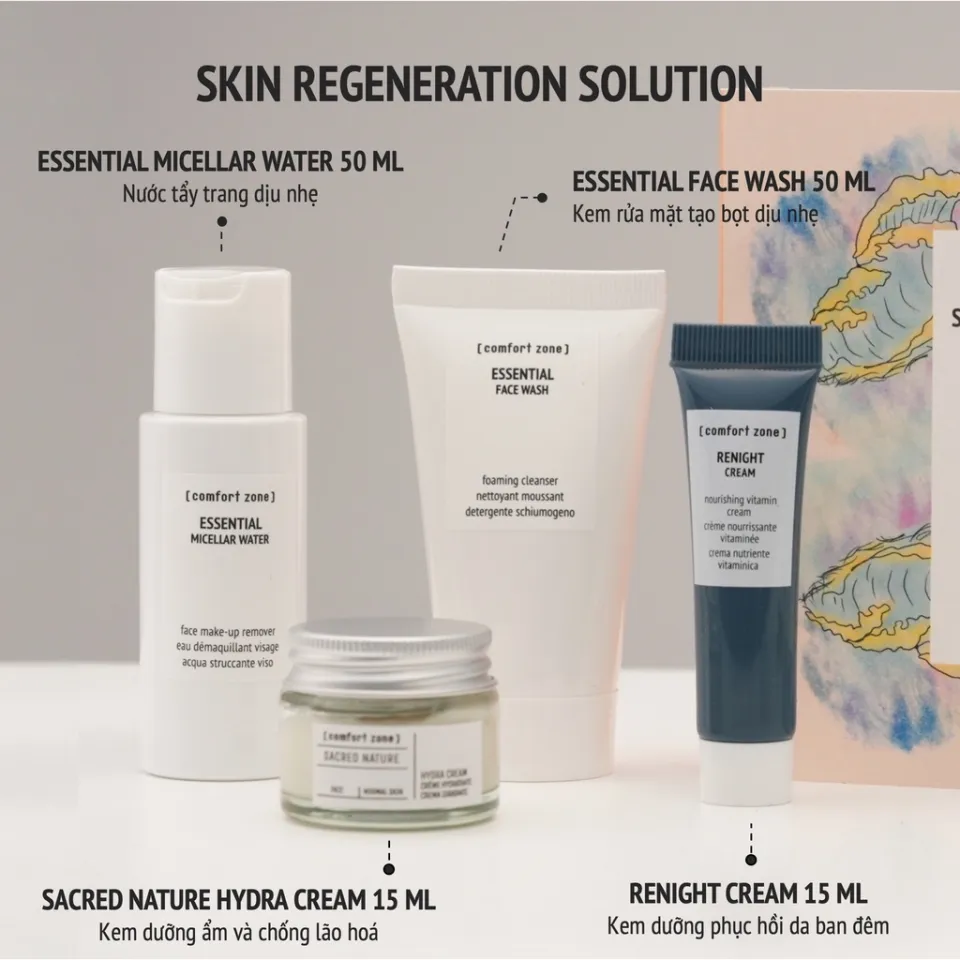 Set 4 món dưỡng da, làm sạch Comfort Zone Skin Regeneration Solution Travel Kit