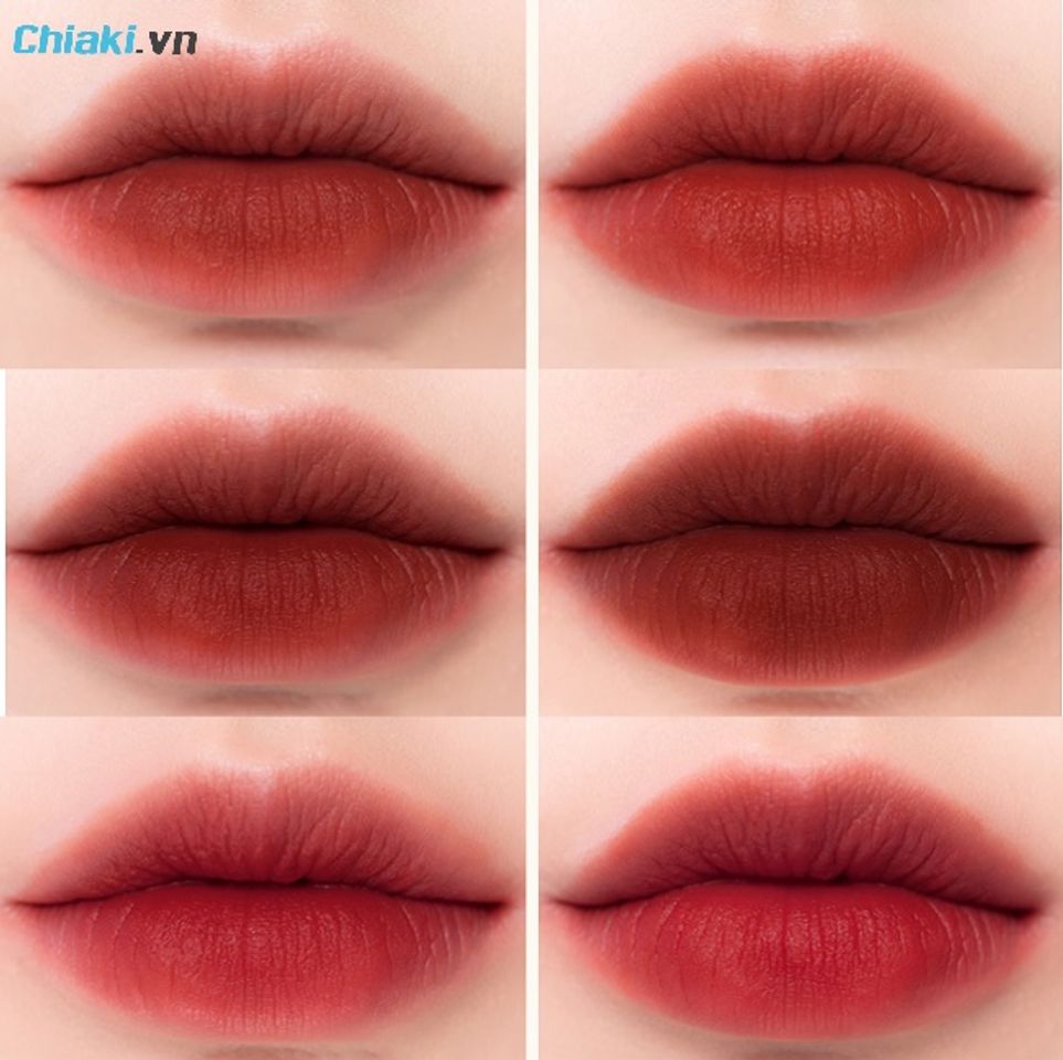 Bảng m&agrave;u son Romand Milk Tea Velvet Tint tr&ecirc;n m&ocirc;i