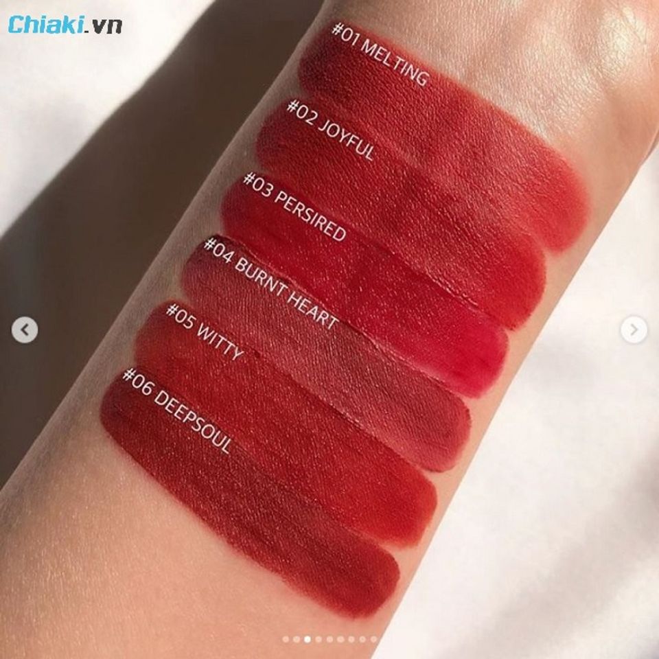 Bảng m&agrave;u son kem l&igrave; Romand Zero Velvet Tint được swatch tr&ecirc;n tay