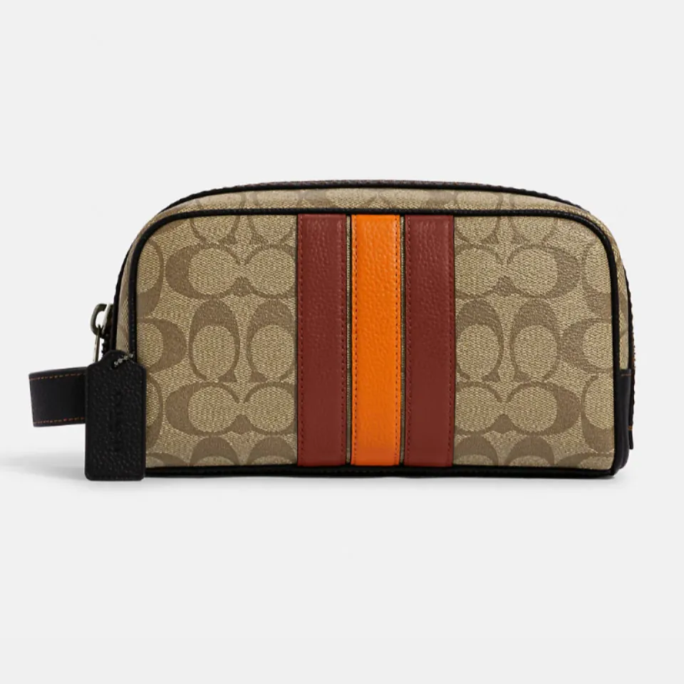 Túi clutch Coach CE696 Small Travel Kit In Signature Canvas With Varsity Stripe