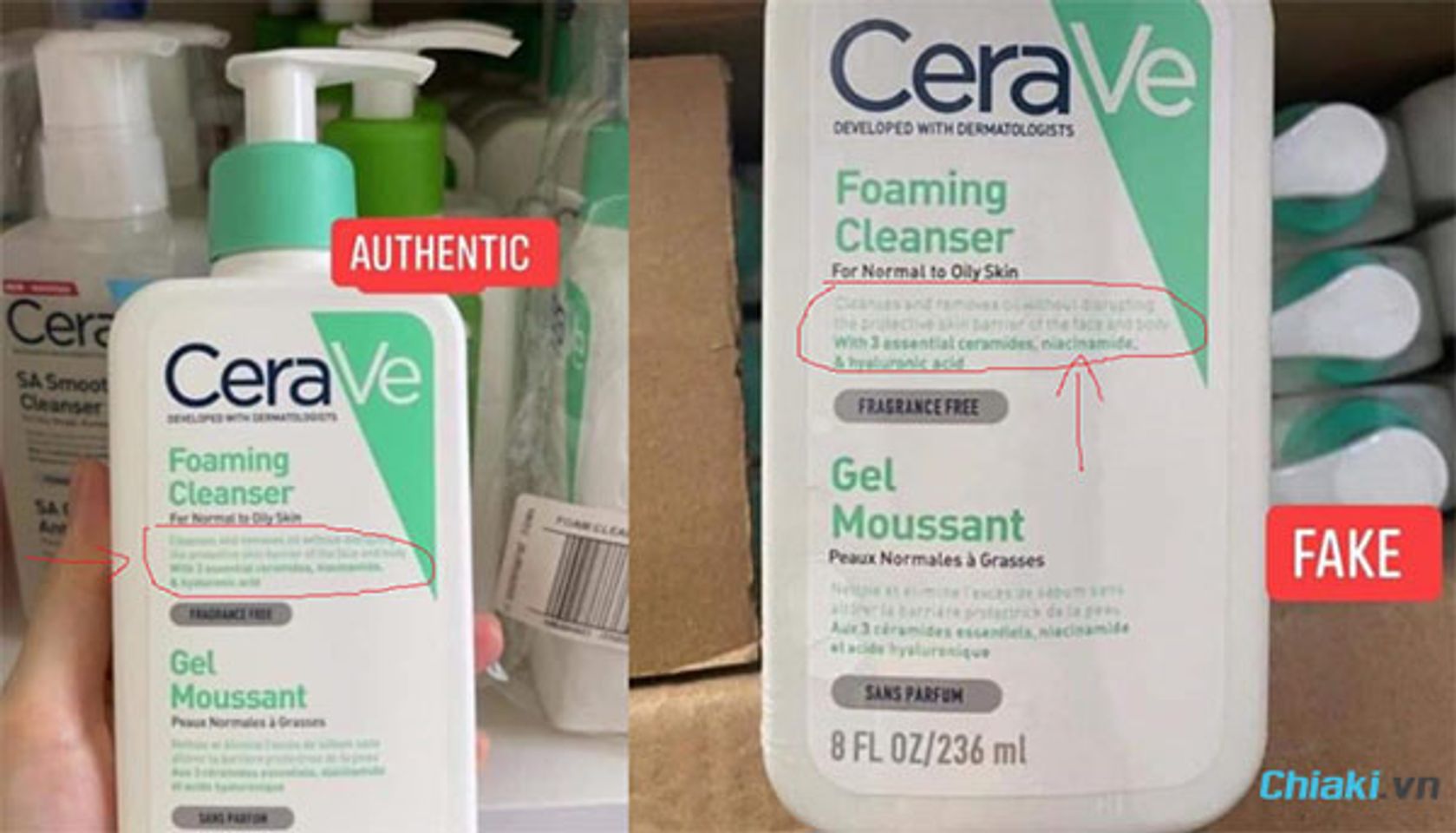 Ph&acirc;n biết sữa rửa mặt Cerave thật giả