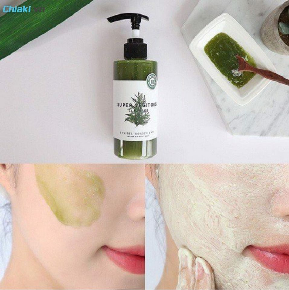 ưu điểm sữa rửa mặt sủi bọt rau củ m&agrave;u xanh