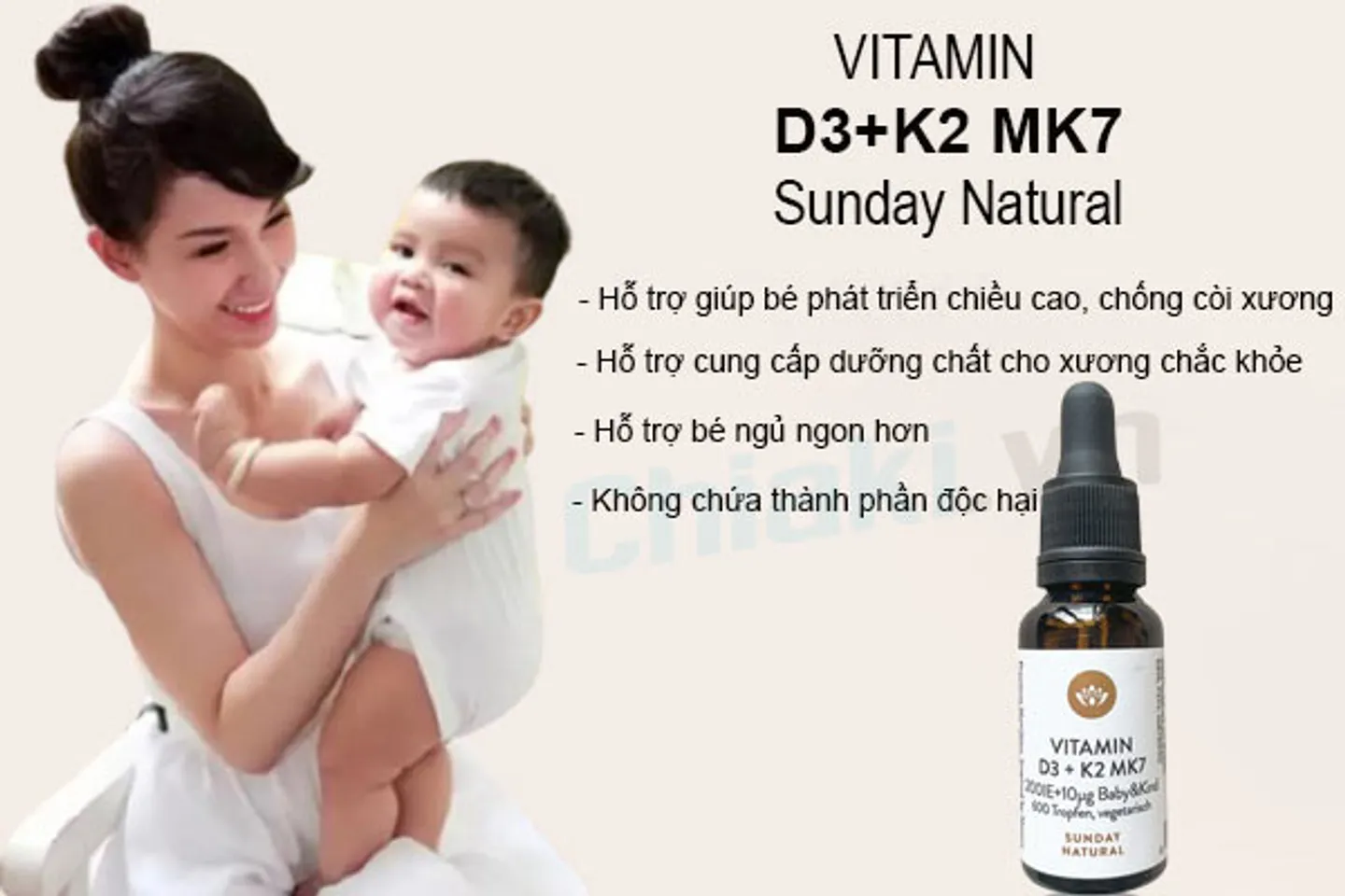 Công dụng của Vitamin D3 K2 Mk7 sunday Natural đối với trẻ nhỏ