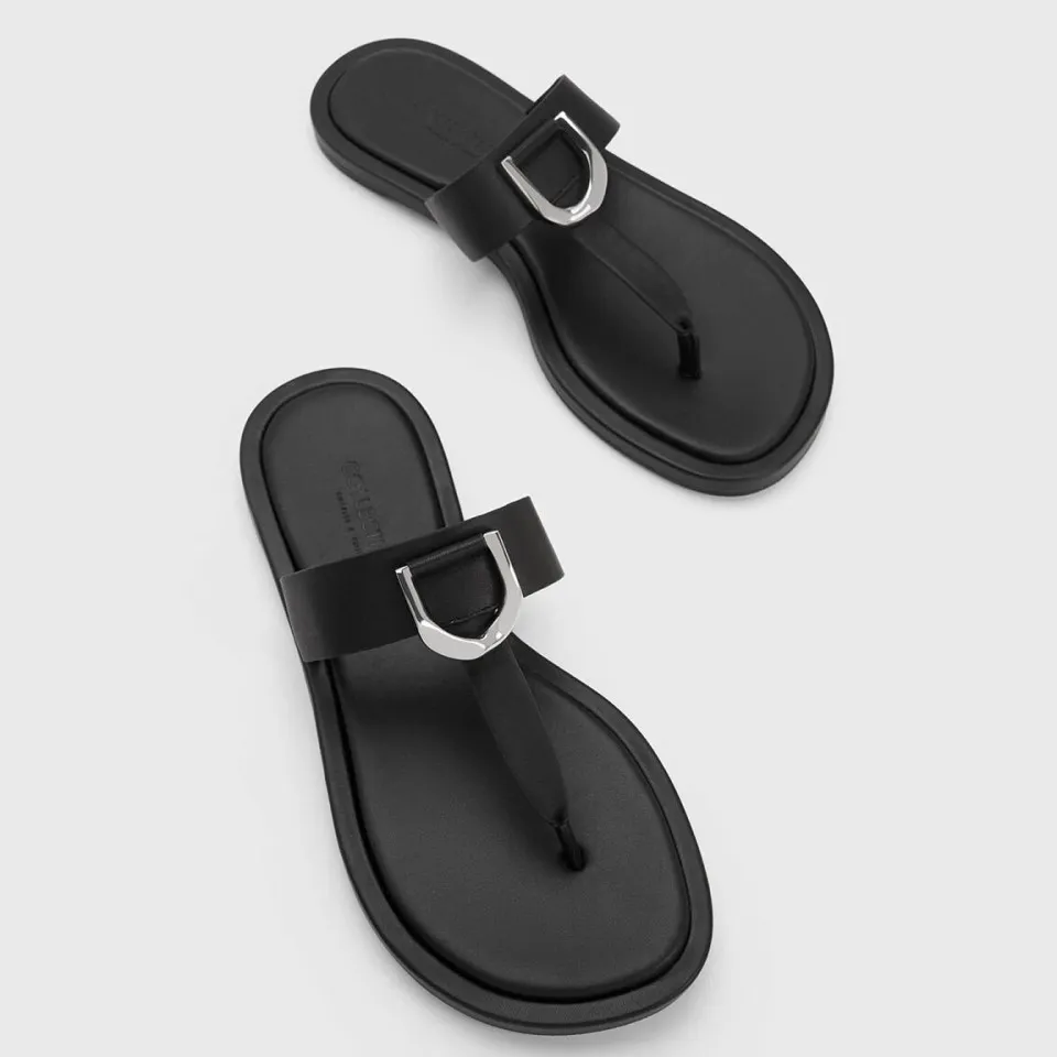Dép nữ Charles & Keith Gabine Leather Thong Sandals SL1-71870003 Black