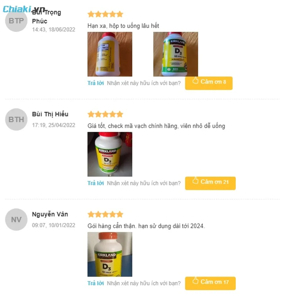 Review Vitamin D3 2000 IU Kirkland từ phía khách hàng Chiaki
