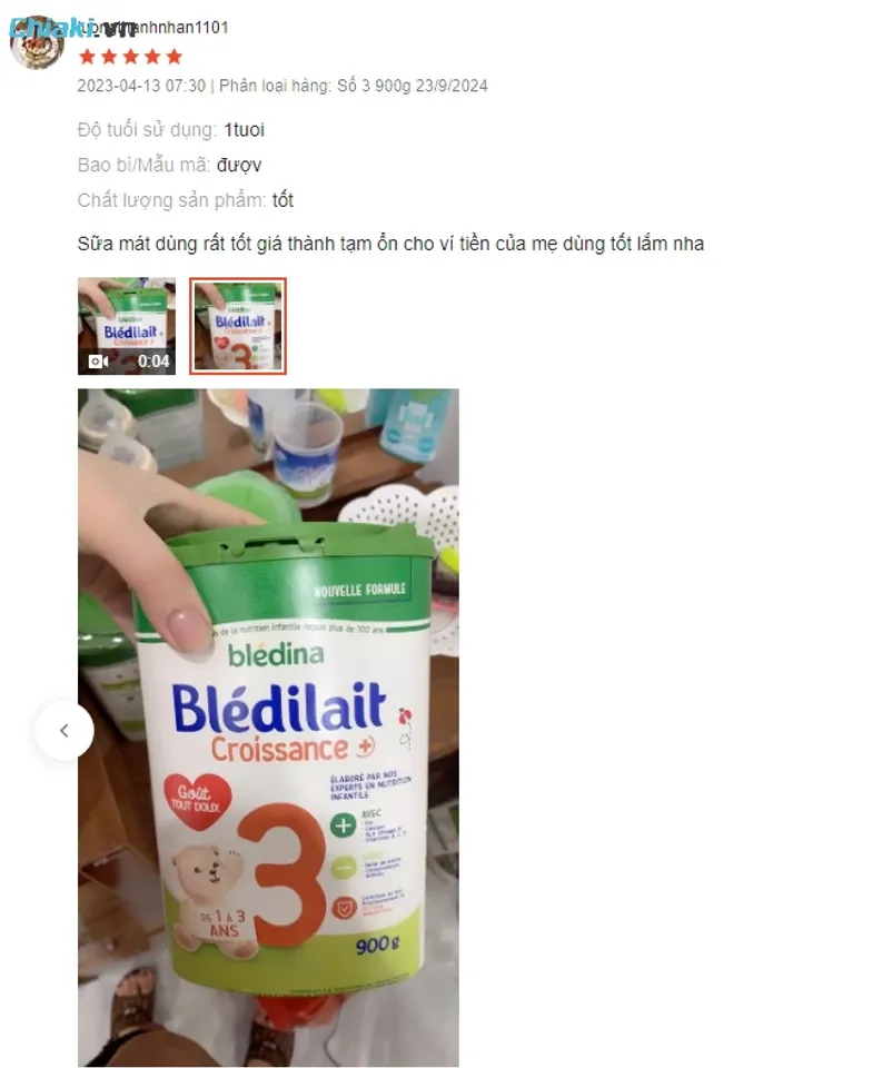 Sữa Bledilait số 3 review từ người mua