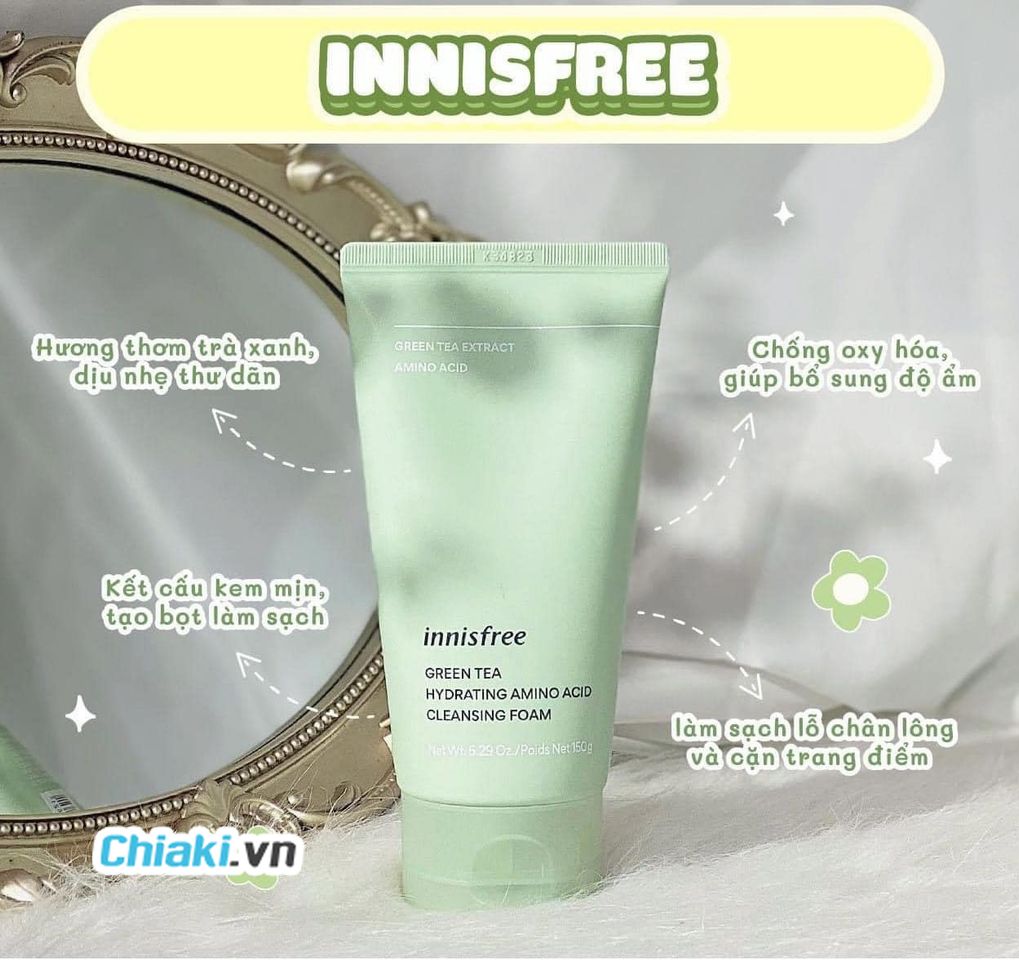 Sữa rửa mặt tr&agrave; xanh innisfree Green Tea Cleansing Foam